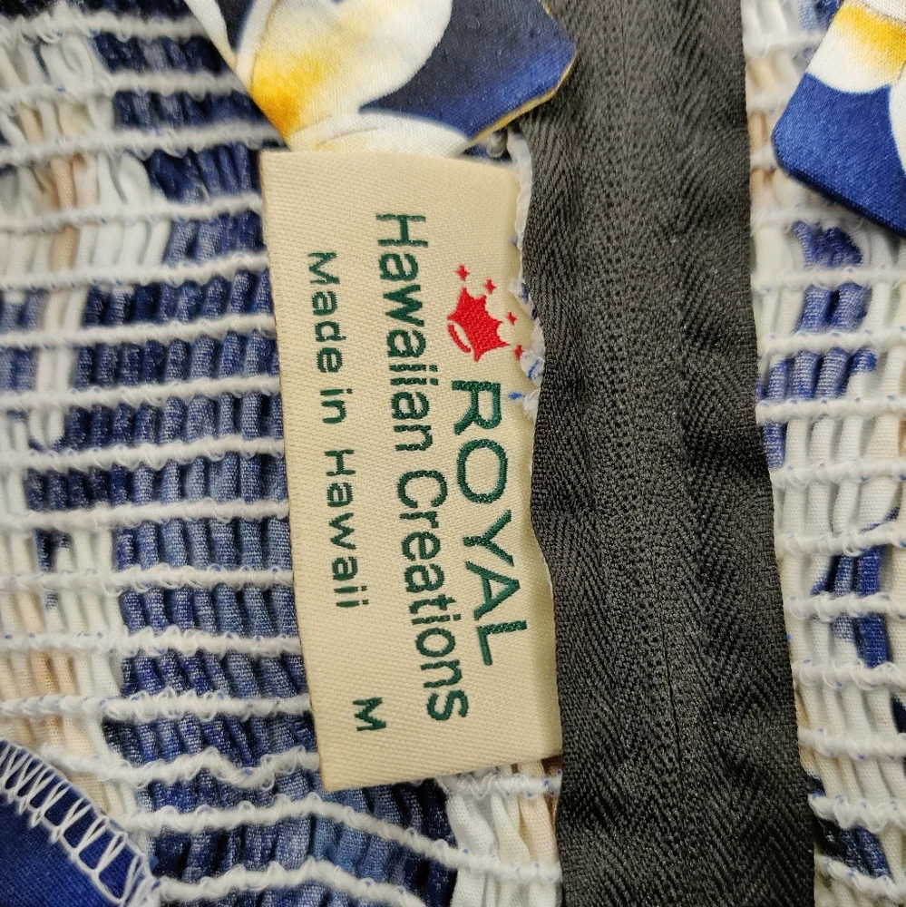 Royal Hawaiian Creations Blue, With White/Yellow Plumeria Floral Dress - Picture 3 of 3